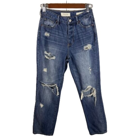 PacSun Womens Mom Jeans Size 25 Cropped High Rise Distressed Ripped Grunge Y2K - Picture 1 of 12